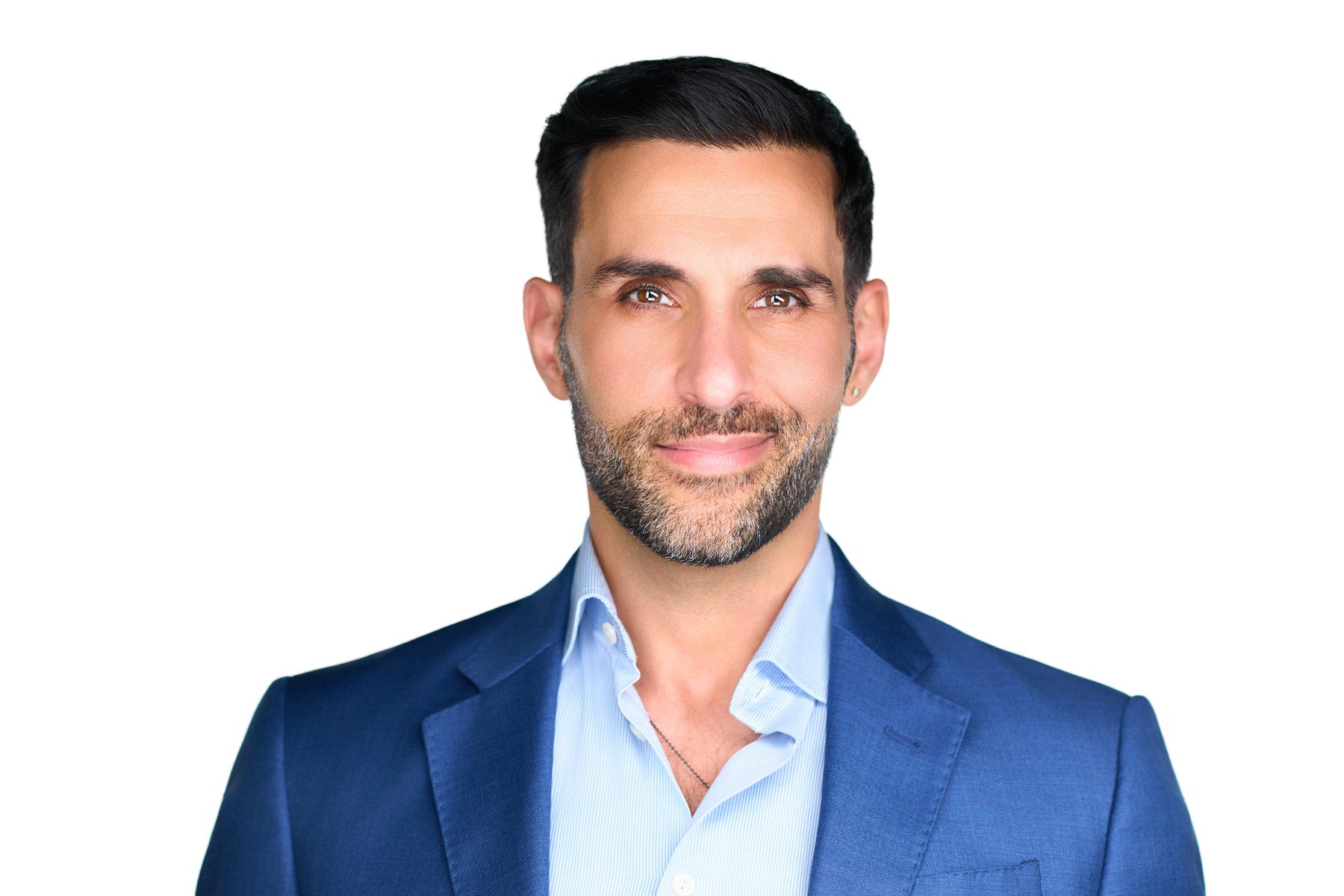Professional headshot wardrobe example with simple studio styling