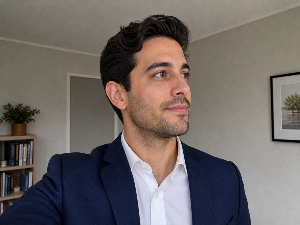 Left side profile AI headshot reference photo in natural light