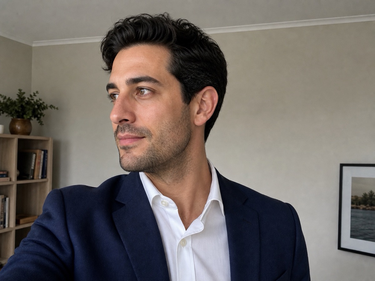 Right side profile AI headshot reference photo in natural light